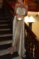 Heididress V Neck Strapless Pleated Maxi Party Dress
