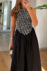 Heididress Crewneck Sleeveless Glitter Sequin Splice Maxi Dress