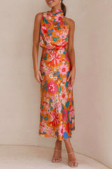 Heididress Tie Back Halter Sleeveless Waisted Maxi Floral Dress