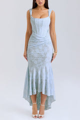 Heididress Sleeveless Ruched Waist Ruffle Hem Jacquard Maxi Dress