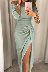 Heididress Off Shoulder High Split Ruched Party Maxi Dress