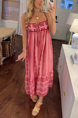 Heididress Crochet Top Printed Flowy Ruffle Maxi Cami Dress