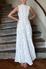 Heididress Mockneck Sleeveless A-line Lace Maxi Dress