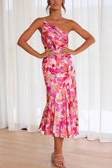 Heididress One Shoulder High Waist Mermaid Floral Cami Dress