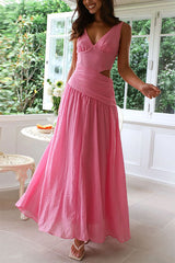 Heididress V Neck Sleeveless Cut Out Swing Maxi Dress