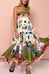 Heididress Spaghetti Strap High Waist Unique Print Maxi Swing Dress