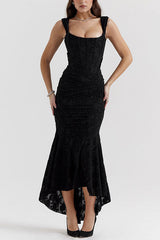 Heididress Sleeveless Ruched Waist Ruffle Hem Jacquard Maxi Dress