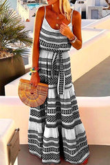 Heididress Bohemia V Neck Tie Waist Printed Maxi Cami Dress