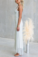 Glitter V Neck Sleeveles Ruffle Slit Maxi Dress