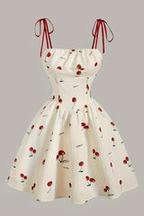Elegant Little Cherry Print Camisole Dress