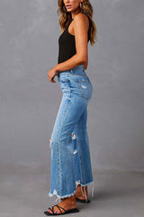 Heididress Raw Hem Ripped Flare Bottoms Denim Pants