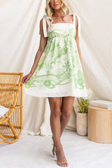 Heididress Bow Shoulder Sleeveless High Waist Floral Print Mini Dress