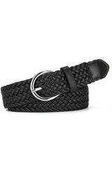 Faux Leather Metal Buckle Adjustable Braided Belt