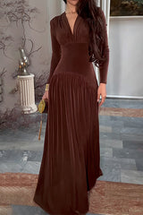 Heididress V Neck Long Sleeves Waisted Velvet Maxi Dress