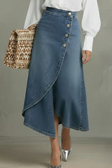 Women's Elastic Waist Casual Loose Cotton And Linen Midi Skirt