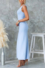 Sleeveless Button Up Ribbed Knit Maxi Dress
