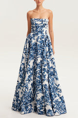 Heididress Strapless Back Lace-up Print Maxi Party Dress
