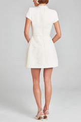 Heididress Mockneck Pearl Trim Waisted Tweed Mini Dress