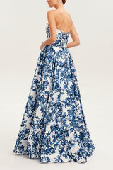 Heididress Strapless Back Lace-up Print Maxi Party Dress