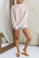 Mockneck Drop Shoulder Comfy Pullover Sweater