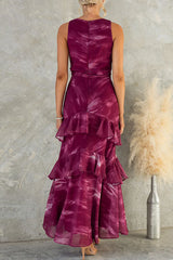 Sleeveless Ruffle Hem Tie Dye Maxi Dress