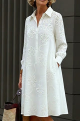 Elegant Floral Embroidered Shirt-collar Dress