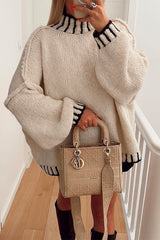 Heididress Turtleneck Drop Shoulder Color Block Pullover Sweater