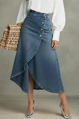 Women's Elastic Waist Casual Loose Cotton And Linen Midi Skirt