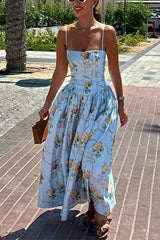 Heididress Spaghetti Strap Waisted Floral Print A-line Maxi Dress