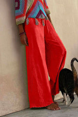 Heididress Solid Raw Hem Wide Leg Casual Pants