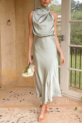 Heididress Solid Halter Waisted Irregular Sleeveless Dress
