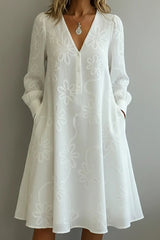 Vintage Elegant V-neck Floral Embroidery Dress