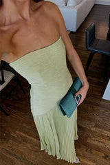 Heididress Strapless Tube Patchwork Pleated Maxi Dress