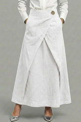 Women's Elastic Waist Casual Loose Cotton And Linen Midi Skirt