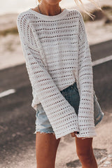 Heididress Crewneck Long Sleeves Hollow Out Boho Knitting Pullovers