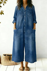 Women's Cozy And Casual Denim Jumpsuit With Large Front Pockets