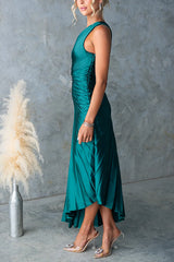 Heididress One Shoulder Cut Out Waist Pleated Satin Maxi Dress
