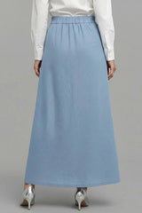 Women's Elastic Waist Casual Loose Cotton And Linen Midi Skirt