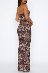 Leopard Print Tube Top With Skirt Co-Ord Set