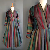 Vintage Striped Wrap Midi Dress