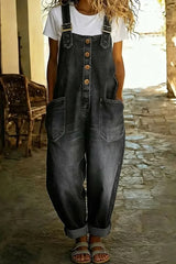 Women's Casual Denim Jumpsuit With Adjustable Buckles
