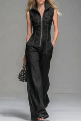 Women's Casual 100% Cotton Zipper Denim Jumpsuit