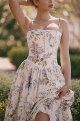 Heididress Spaghetti Strap Floral Print Bustier A-line Maxi Dress