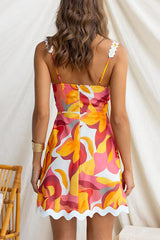 Sleeveless Ric Rac Trim Printed Mini Dress
