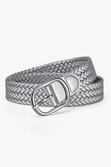 Faux Leather Metal Buckle Adjustable Braided Belt