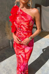 Heididress Ruffle One Shoulder Floral Print Bodycon Maxi Dress