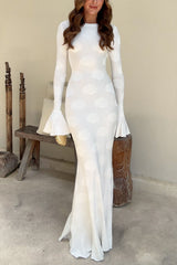 Heididress Bell Long Sleeves Backless Lace-up Shell Print Maxi Dress