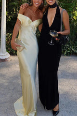 Heididress Off Shoulder Backless Cut Out Satin Maxi Dress
