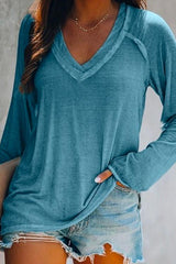 Heididress V Neck Long Sleeves Solid T Shirt