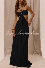 Solid Color Halter Neck Cutout Casual Loose Wide-leg Jumpsuit